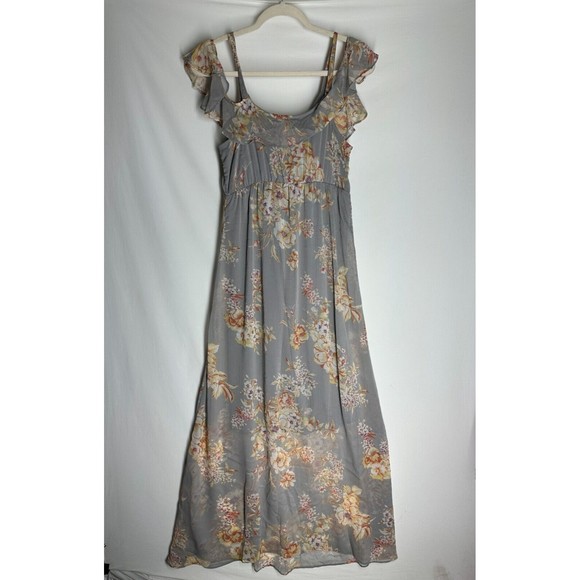 Jessica Simpson Maternity Floral Print Maxi Dress Cold Shoulder Size Medium - Picture 2 of 10